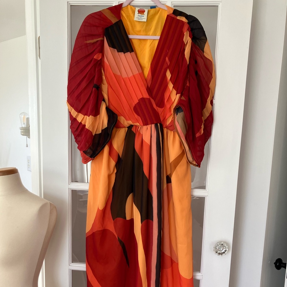 Anthropology FARM Rio Colorful Pleated Maxi Dress